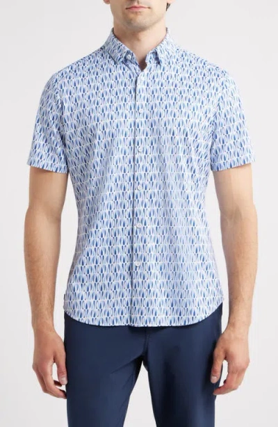 Mizzen + Main Mizzen+main Halyard Trim Fit Abstract Short Sleeve Performance Button-up Shirt In Blue