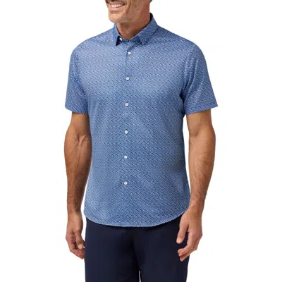 Mizzen + Main Mizzen+main Halyard Trim Fit Boomerang Print Short Sleeve Performance Button-up Shirt In Blue