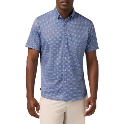 Mizzen + Main Mizzen+main Halyard Trim Fit Diamond Short Sleeve Performance Button-up Shirt In Blue