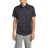 Mizzen + Main Halyard Trim Fit Dot Print Short Sleeve Performance Button-up Shirt In Blue