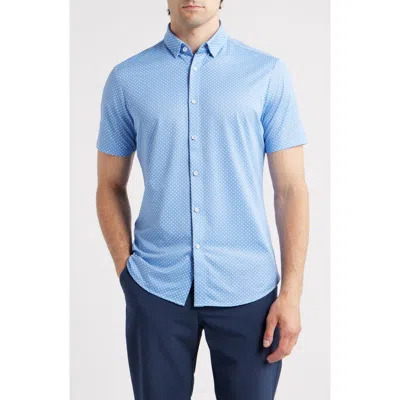 Mizzen + Main Mizzen+main Halyard Trim Fit Dot Short Sleeve Performance Button-up Shirt In Blue