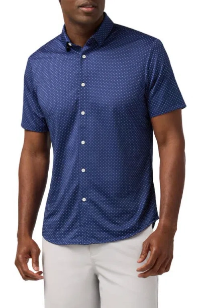 Mizzen + Main Mizzen+main Halyard Trim Fit Dot Short Sleeve Performance Button-up Shirt In Blue
