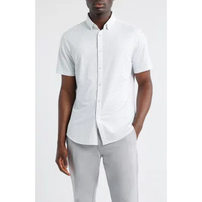 Mizzen + Main Mizzen+main Halyard Trim Fit Geo Print Short Sleeve Performance Button-up Shirt In White