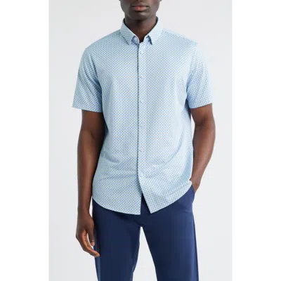 Mizzen + Main Mizzen+main Halyard Trim Fit Geo Print Short Sleeve Performance Button-up Shirt In Blue