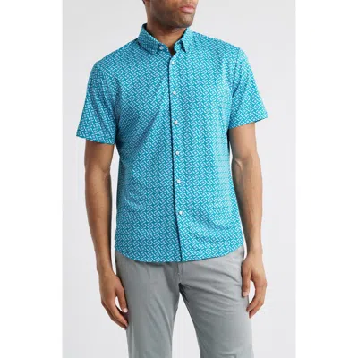 Mizzen + Main Mizzen+main Halyard Trim Fit Kaleidoscope Print Short Sleeve Performance Button-up Shirt In Teal Kaleidoscope