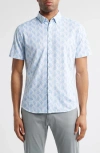 Mizzen + Main Mizzen+main Halyard Trim Fit Leaf Print Short Sleeve Performance Button-up Shirt In Light Blue Palm