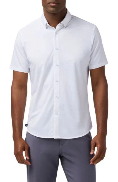 Mizzen + Main Mizzen+main Halyard Trim Fit Micropattern Short Sleeve Button-up Shirt In White