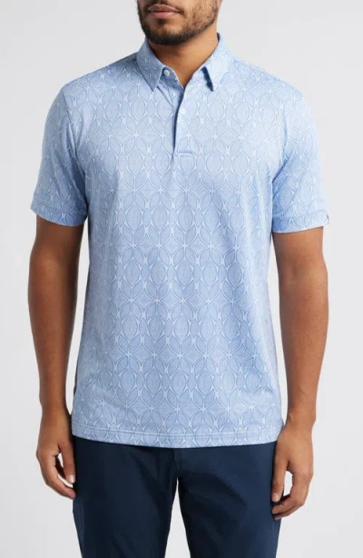 Mizzen + Main Mizzen+main Halyard Trim Fit Print Performance Polo In Sky Woodblock