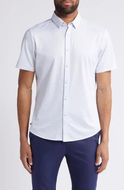 Mizzen + Main Mizzen+main Halyard Trim Fit Print Short Sleeve Performance Knit Button-up Shirt In White