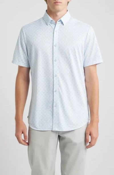 Mizzen + Main Mizzen+main Halyard Trim Fit Short Sleeve Performance Button-up Shirt In Blue
