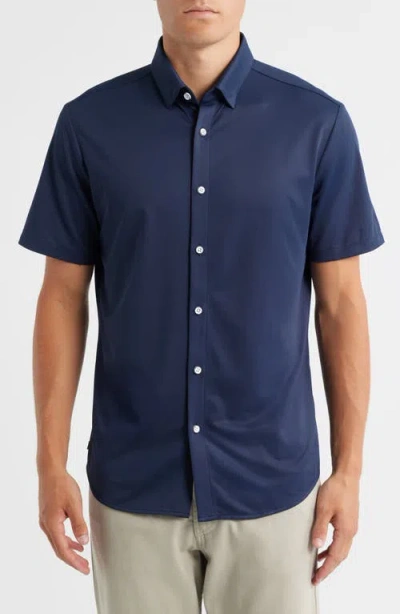 Mizzen + Main Mizzen+main Halyard Trim Fit Short Sleeve Performance Button-up Shirt In Blue
