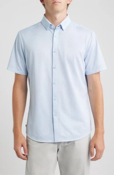 Mizzen + Main Mizzen+main Halyard Trim Fit Short Sleeve Performance Button-up Shirt In Blue
