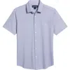 Mizzen + Main Mizzen+main Halyard Trim Fit Short Sleeve Performance Button-up Shirt In Lilac Coffee Leaves