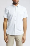 Mizzen + Main Haylard Neat Short Sleeve Performance Knit Button-up Shirt In White/ Blue