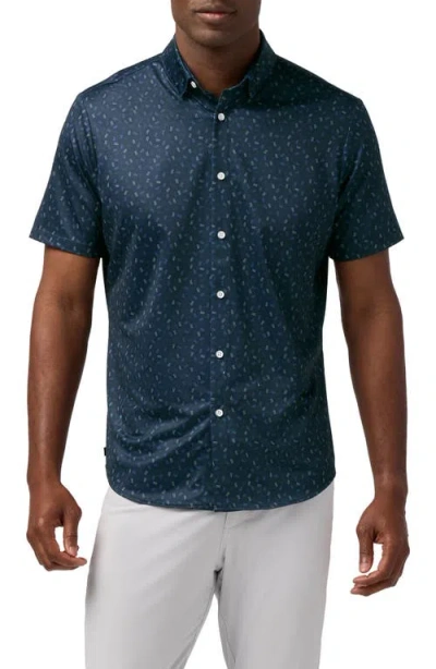 Mizzen + Main Mizzen+main Haylard Trim Fit Navy Scattered Dash Short Sleeve Button-up Shirt In Blue