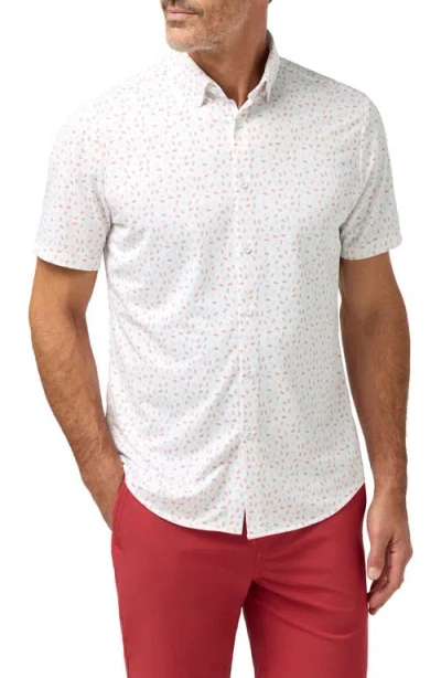 Mizzen + Main Mizzen+main Haylard Trim Fit Red Scattered Dash Short Sleeve Button-up Shirt In White