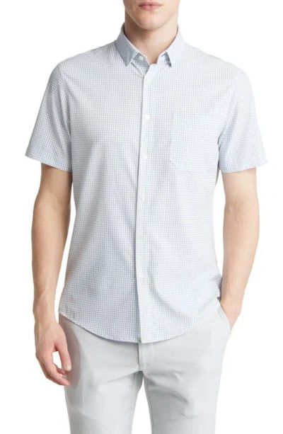Mizzen + Main Leeward Geometric Print Short Sleeve Button-up Performance Shirt In Ashley Blue Circle Geo Print