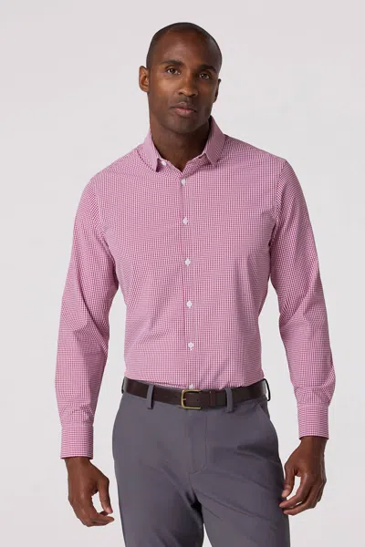 Mizzen + Main Leeward Long Sleeve Trim Fit Performance Dress Shirt In Mulberry Ian Gingham In Animal Print