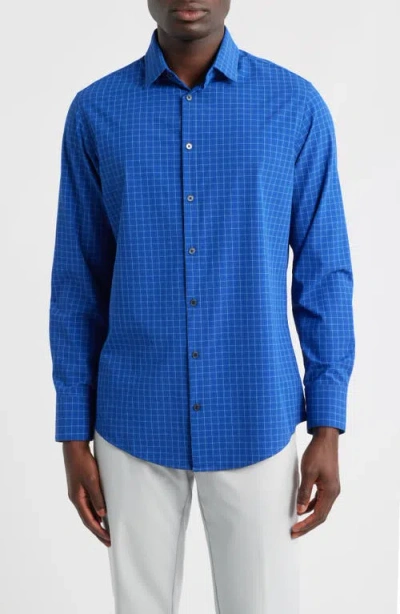 Mizzen + Main Mizzen+main Leeward No Tuck Trim Fit Plaid Performance Button-up Shirt In Blue