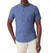 Mizzen + Main Leeward Short Sleeve Button Down Shirt In Coastal Fjord Hatch Mark In Multi