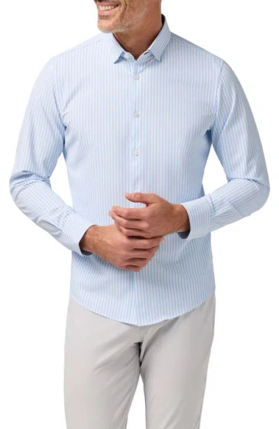 Mizzen + Main Mizzen+main Leeward Trim Fit Bengal Stripe No Tuck Stretch Button-up Shirt In Blue
