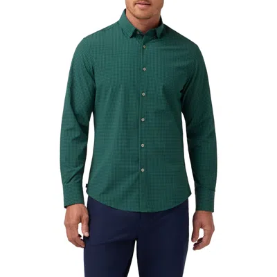 Mizzen + Main Mizzen+main Leeward Trim Fit Dark Green Check No Tuck Stretch Button-up Shirt