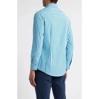 Mizzen + Main Mizzen+main Leeward Trim Fit Gingham Stretch Button-up Shirt In Teal Madison Check