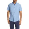 Mizzen + Main Leeward Trim Fit Leaf Print Short Sleeve Performance Button-up Shirt In Blue