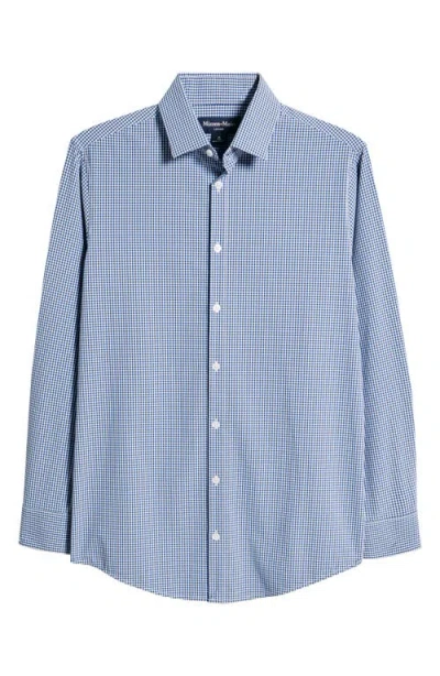 Mizzen + Main Mizzen+main Leeward Trim Fit Microcheck Performance Button-up Shirt In Blue