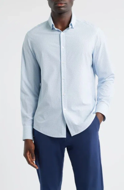 Mizzen + Main Mizzen+main Leeward Trim Fit Micropattern No Tuck Performance Button-up Shirt In Blue