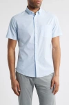 Mizzen + Main Mizzen+main Leeward Trim Fit Micropattern Short Sleeve Stretch Button-up Shirt In Blue