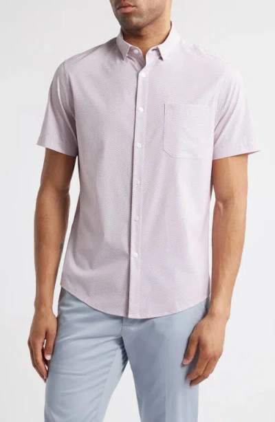 Mizzen + Main Mizzen+main Leeward Trim Fit Micropattern Short Sleeve Stretch Button-up Shirt In Rose Geo Texture