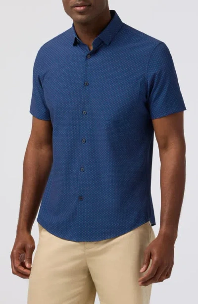 Mizzen + Main Mizzen+main Leeward Trim Fit Midnight Navy Micro Gem Short Sleeve Button-up Shirt In Blue