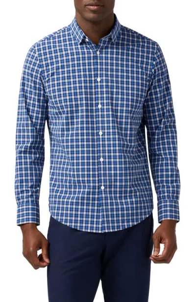 Mizzen + Main Mizzen+main Leeward Trim Fit Navy Plaid No Tuck Button-up Shirt In Multi
