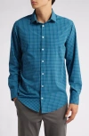 Mizzen + Main Mizzen+main Leeward Trim Fit No Tuck Check Performance Button-up Shirt In Sea Ludlow Plaid