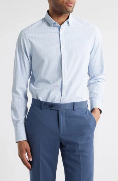 Mizzen + Main Mizzen+main Leeward Trim Fit No Tuck Tattersall Check Stretch Button-up Shirt In Blue