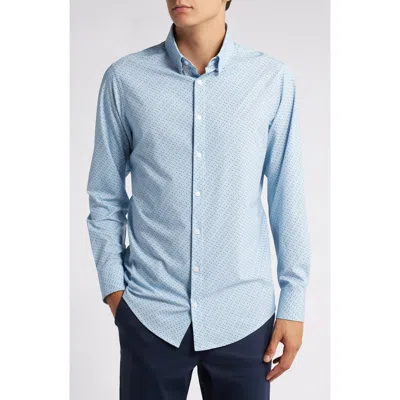 Mizzen + Main Mizzen+main Leeward Trim Fit Print Performance Button-up Shirt In Steel Blue Multi Dot