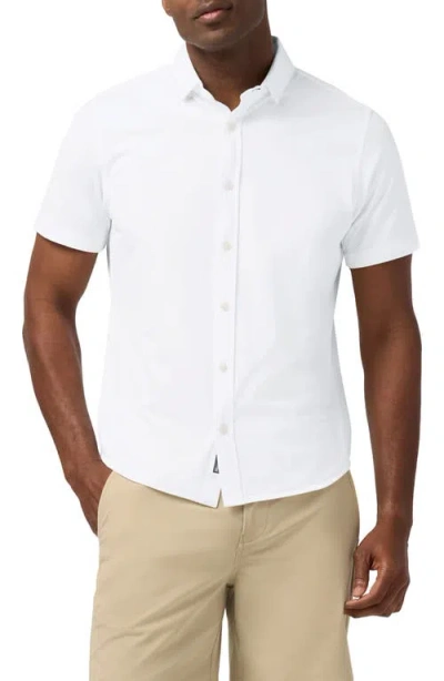 Mizzen + Main Mizzen+main Newport Solid Short Sleeve Knit Cotton Blend Button-up Shirt In White