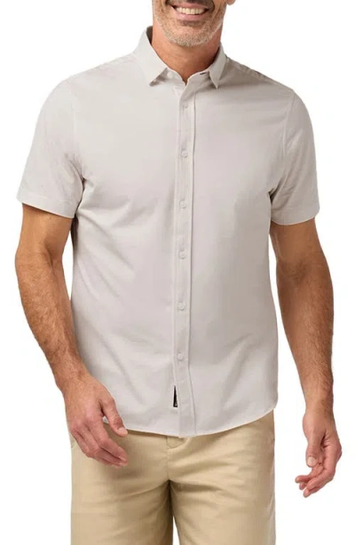 Mizzen + Main Mizzen+main Newport Solid Tan Short Sleeve Knit Cotton Blend Button-up Shirt In Brown