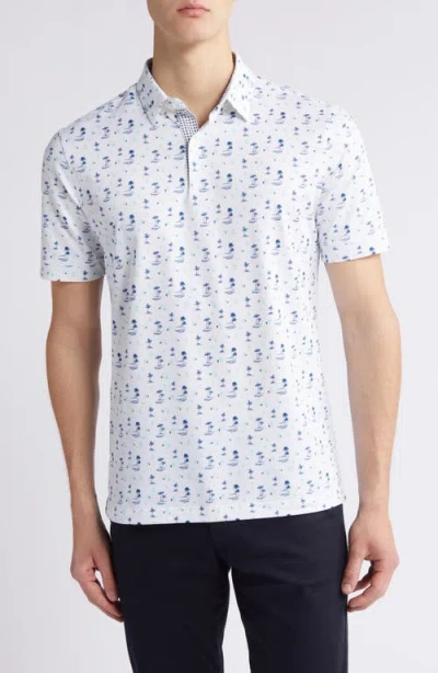 Mizzen + Main Mizzen+main Versa Trim Fit Print Performance Polo In White Cacti