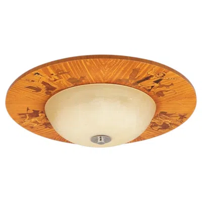 Pre-owned Mjölby Intarsia A Swedish Marquetry Flush Mount With Figures Representing The Five Continents In Brown