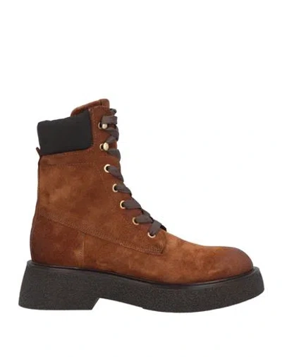 Mjus Woman Ankle Boots Brown Size 8 Leather, Textile Fibers