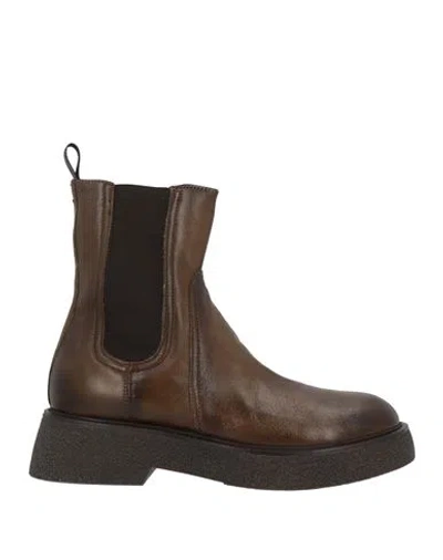 Mjus Woman Ankle Boots Military Green Size 11 Leather In Brown