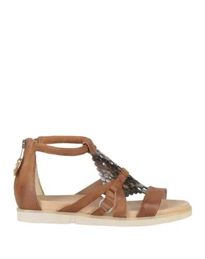 Mjus Woman Sandals Camel Size 7 Leather