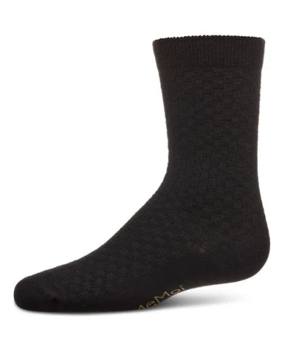 Mk-145 Kids'  Boys Basket Weave Patterned Combed Cotton Crew Socks In Black