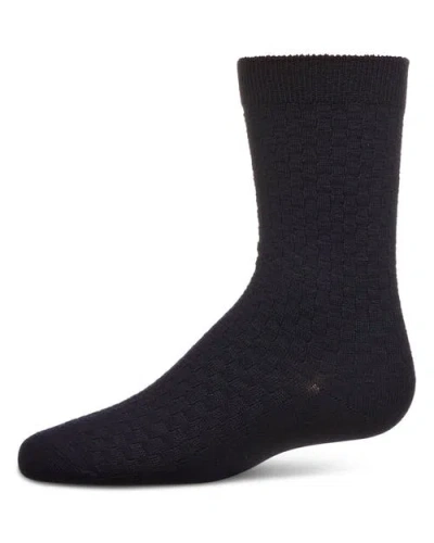 Mk-145 Kids'  Boys Basket Weave Patterned Combed Cotton Crew Socks In Blue