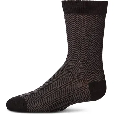 Mk-187 Kids'  Boys Herringbone-pattern Cotton-rich Crew Sock In Black