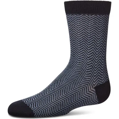Mk-187 Kids'  Boys Herringbone-pattern Cotton-rich Crew Sock In Blue