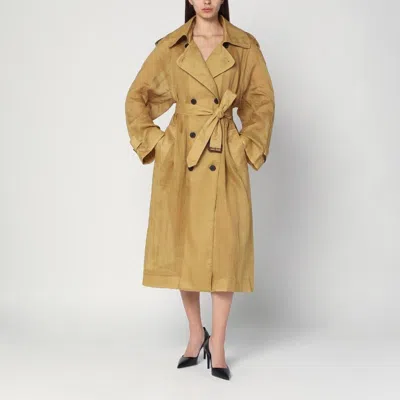 MARK KENLY DOMINO TAN MKDT STUDIO  DOUBLE-BREASTED CICI TRENCH COAT IN RAMIE