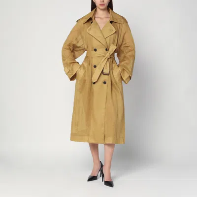Mark Kenly Domino Tan Double-breasted Cici Trench Coat In Ramie In Green